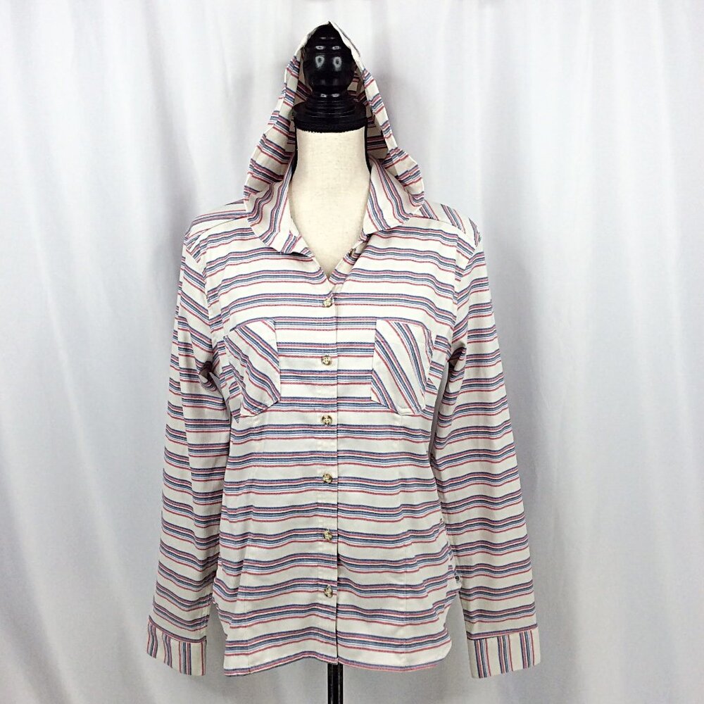 Mountain Hardwear Arcadia Hooded Striped Top Women's M Button Down Long Sleeve